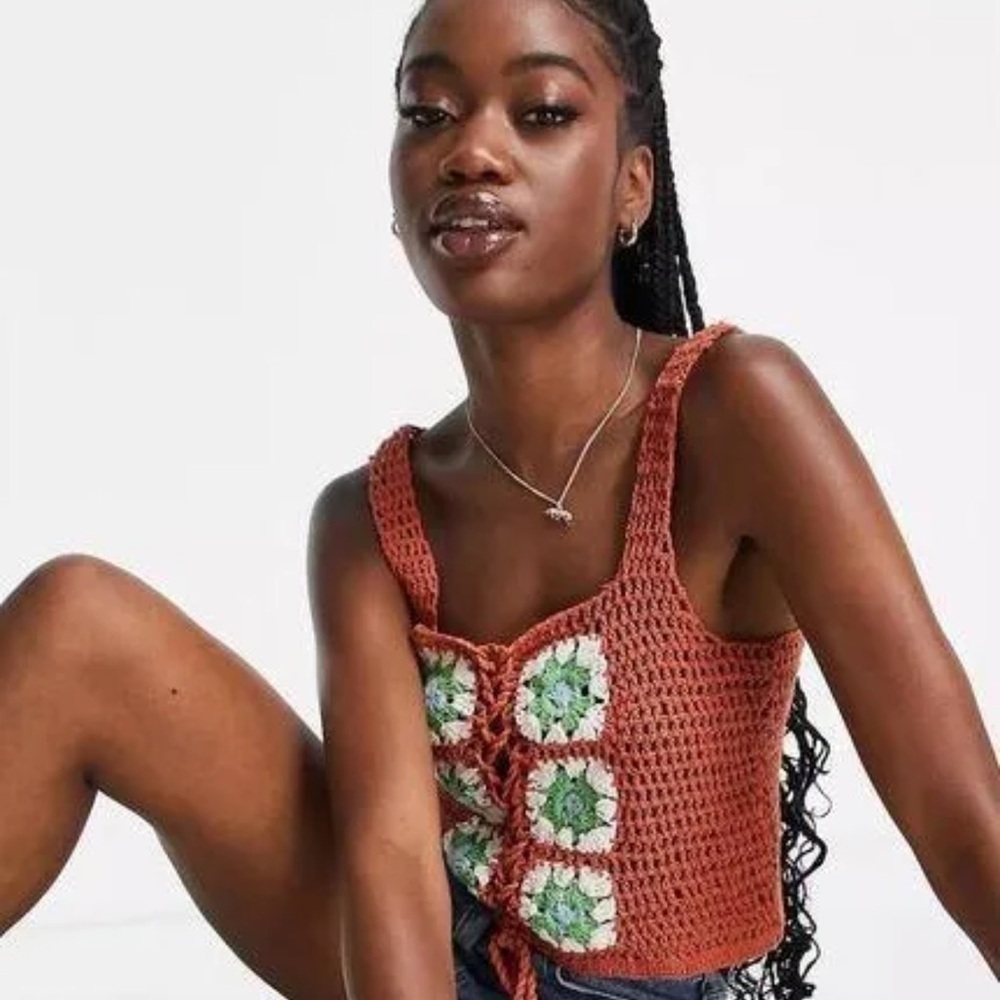 NWT ASOS Design Crochet lace up tank - Picture 1 of 11